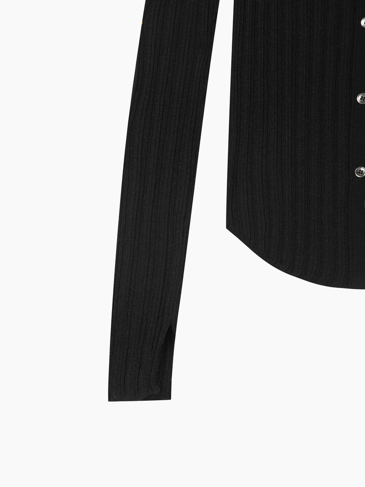 Black polo-look cardigan - null - Black | Sisley K image number 4